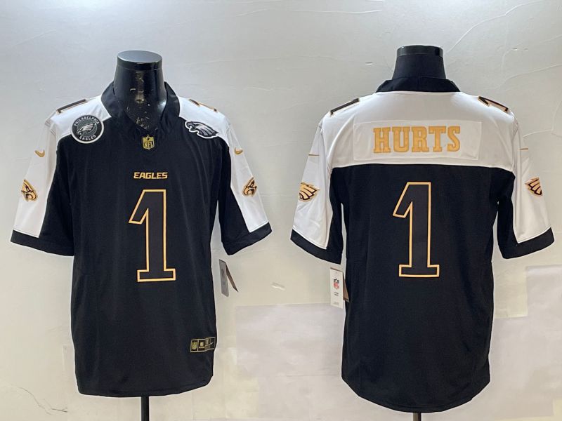 Men Philadelphia Eagles 1 Hurts Black Gold Thanksgiving three generations 2025 Nike Limited NFL Jersey style 8